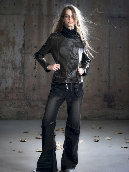 Patchwork Distressed Low-Rise Jeans【s0000013966】