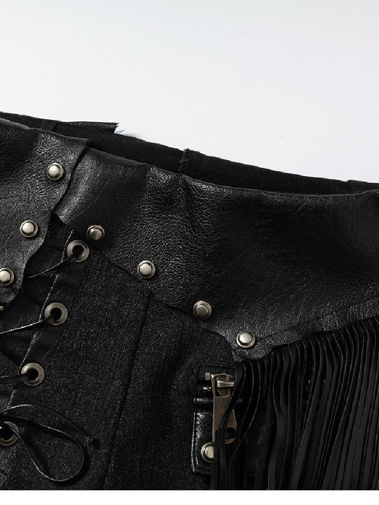 Chain Fringe Patchwork Denim Shorts【s0000016980】