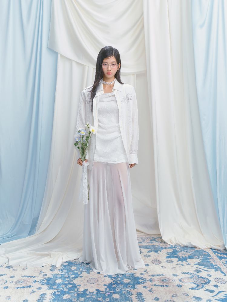 French lace pressed pleated dress【s0000012147】