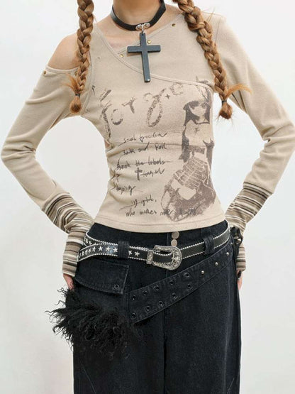 Slim Hot Girl Off-Shoulder Patchwork Shirt【s0000014830】