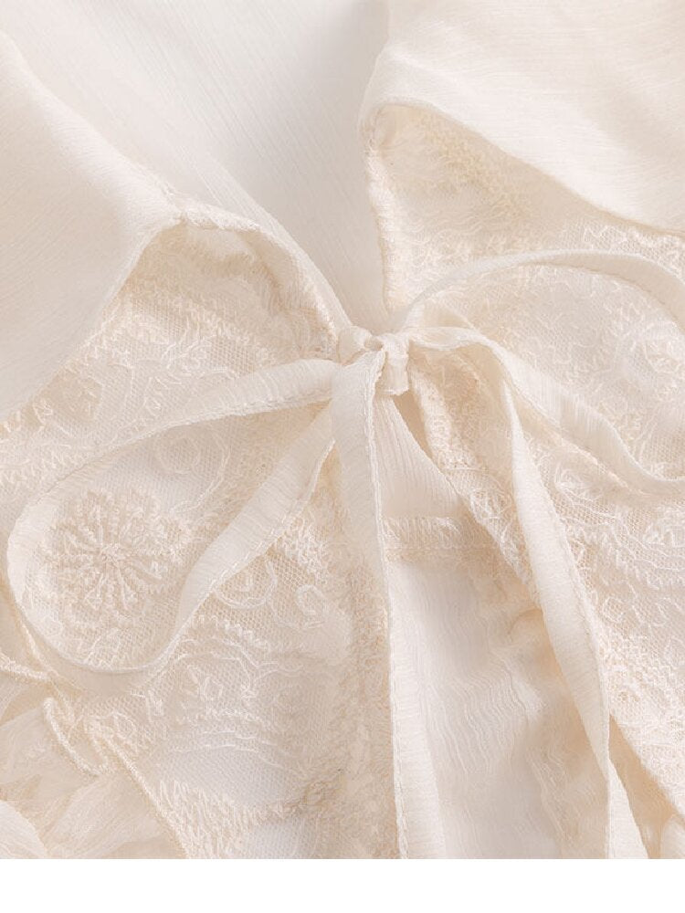 Sheer Chiffon Patchwork Lace Shirt【s0000017500】