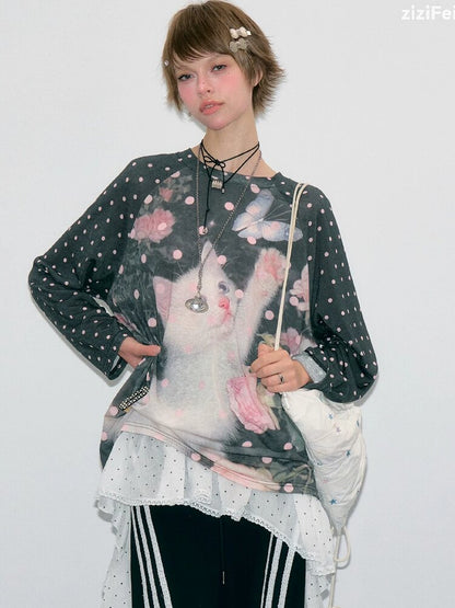 Polka Dot Raglan Cat Sleeve Shirt【s0000017885】