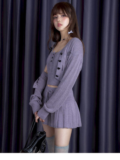 Knitted camisole cardigan skirt set【s0000010119】