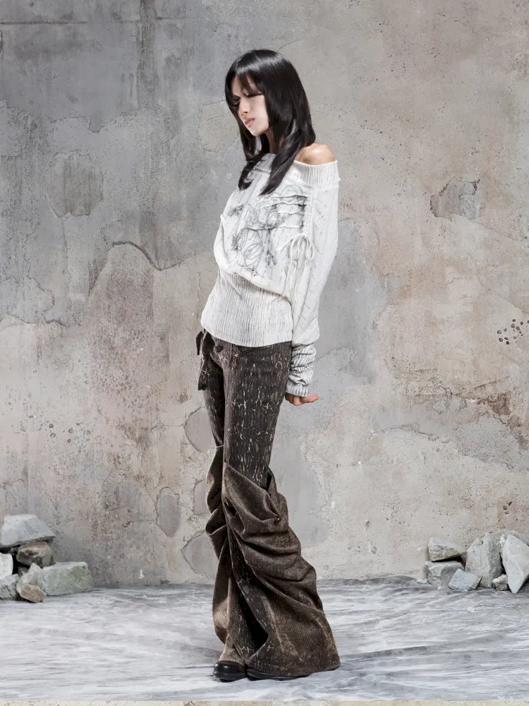 Pleated Accents Stylish Slim-Fit Long Flared Pants【s0000014130】