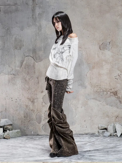 Pleated Accents Stylish Slim-Fit Long Flared Pants【s0000014130】