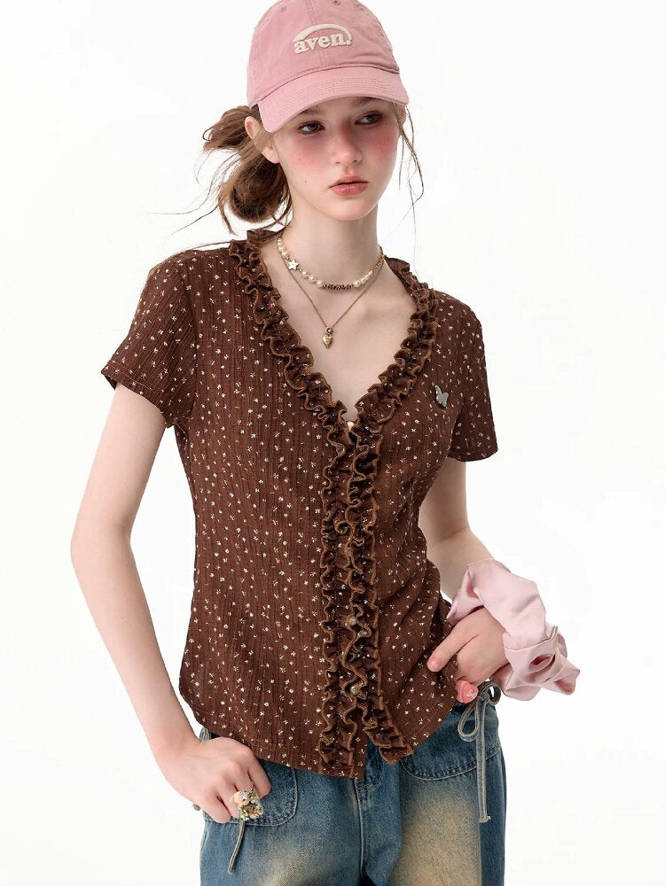 Polka Dot Lace Patchwork Tee【s0000017750】