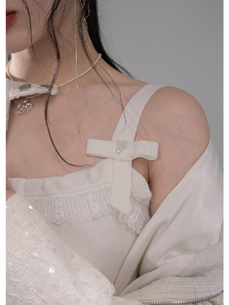 Cloud Woven White Bow Wool Vest【s0000015740】