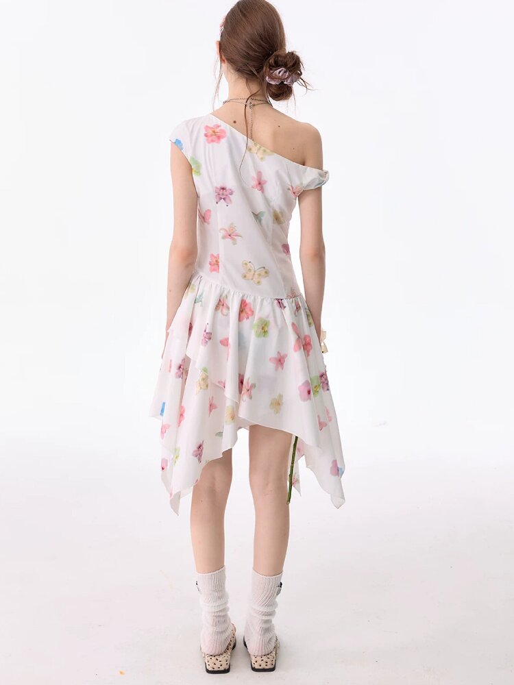 Butterfly Floral Off-Shoulder Dress【s0000017678】