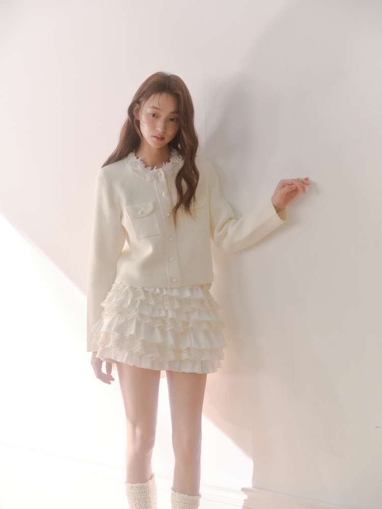 Beaded Collar Long-Sleeve Knit Top【s0000014612】