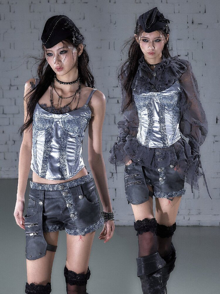 Lace Satin Fake Two Corset【s0000015936】
