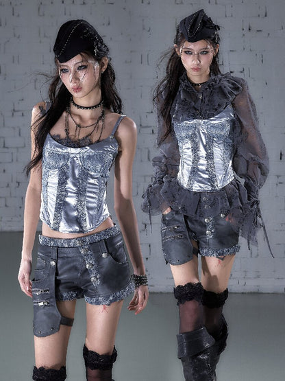 Lace Satin Fake Two Corset【s0000015936】