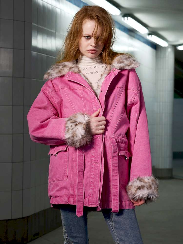 Leopard Print Paneled Denim Jacket【s0000014640】