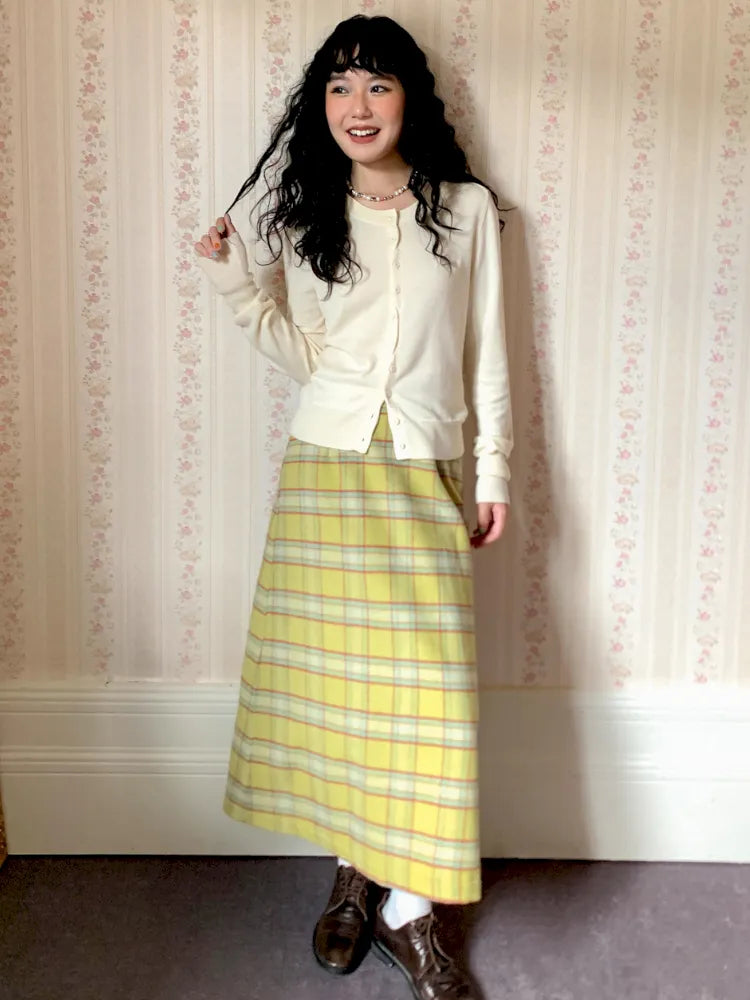 Retro Versatile Wool Plaid Long Skirt【s0000013993】