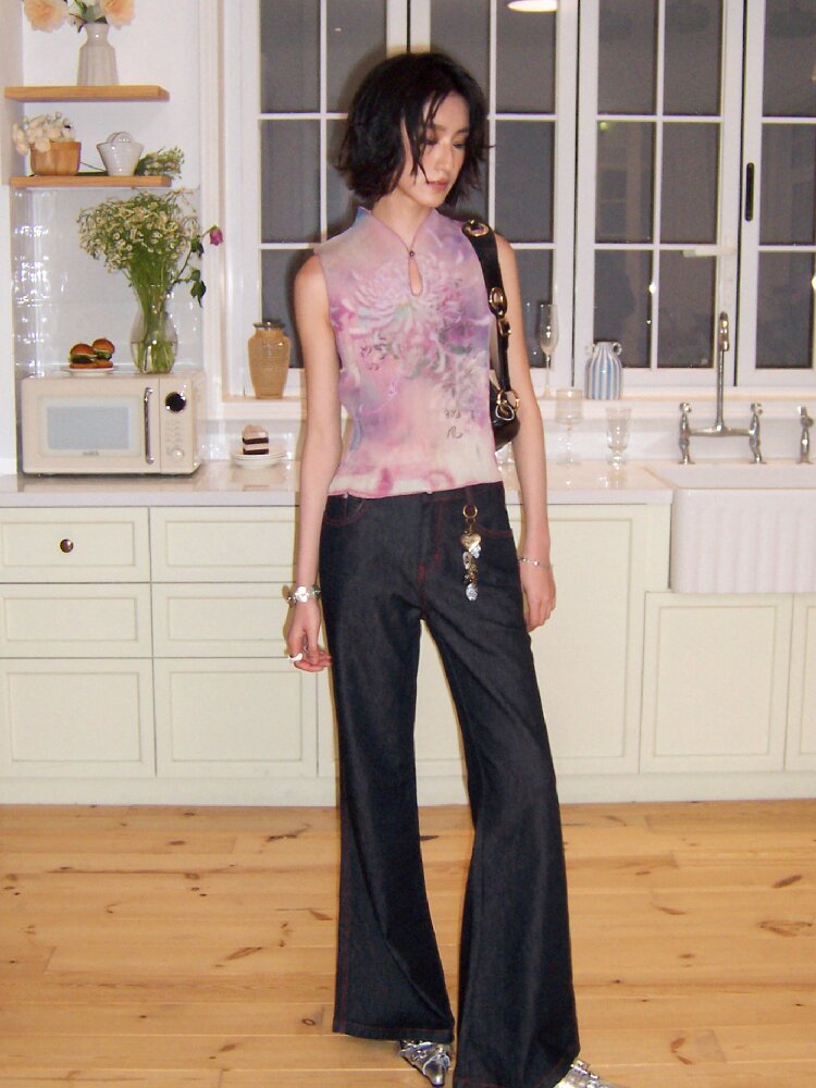 Topstitch Embroidered Flared Pants【s0000016658】
