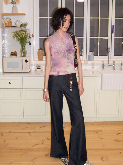 Topstitch Embroidered Flared Pants【s0000016658】