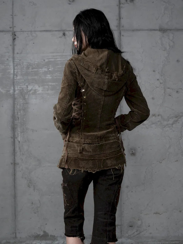 Corduroy Detachable Slim-Fit Hooded Jacket【s0000013952】