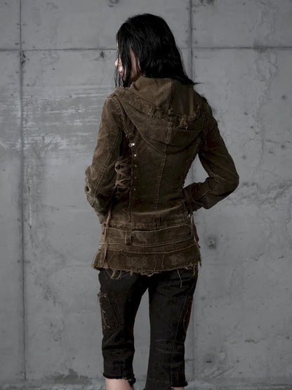 Corduroy Detachable Slim-Fit Hooded Jacket【s0000013952】