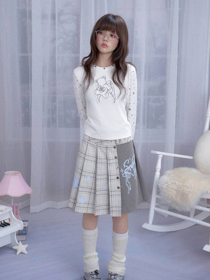 Check Graffiti Print Midi Skirt【s0000014365】