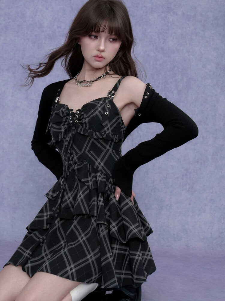 Plaid Metal Camisole Dress【s0000017688】
