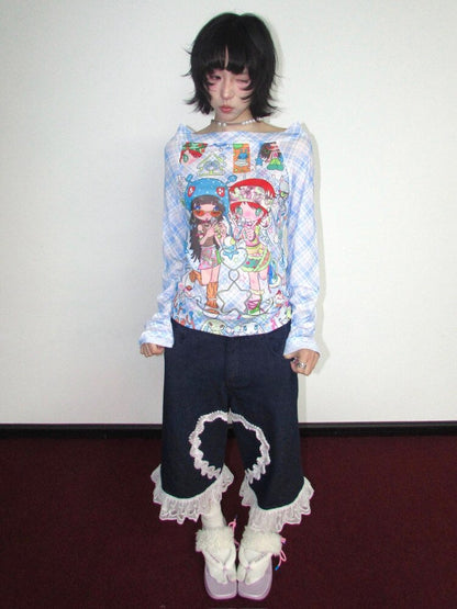 Check Stretch Mesh Long Sleeve Top【s0000018654】