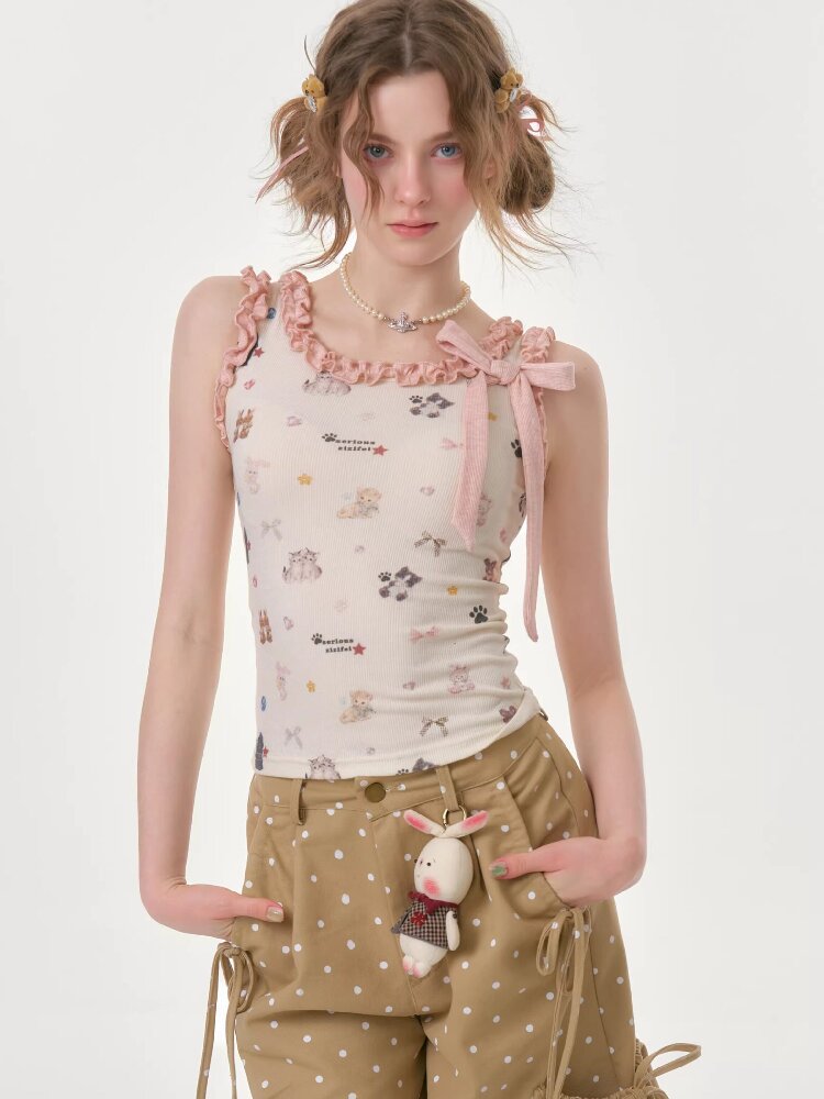 Printed Wood Ear Slim Camisole【s0000016623】
