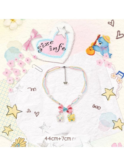 BOW CAT RESIN COLORFUL BEADS NECKLACE [S0000009062]