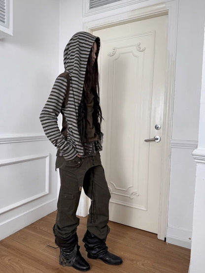 Patchwork Striped Hooded Pullover【s0000013900】