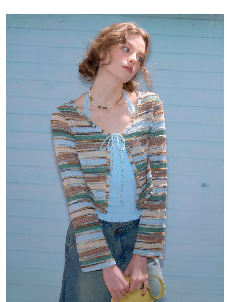 Stripe Long Sleeve Sunscreen Knitted Cardigan【s0000011683】