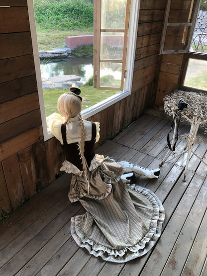 Stripe Lace Drawstring Cake Skirt【s0000015618】