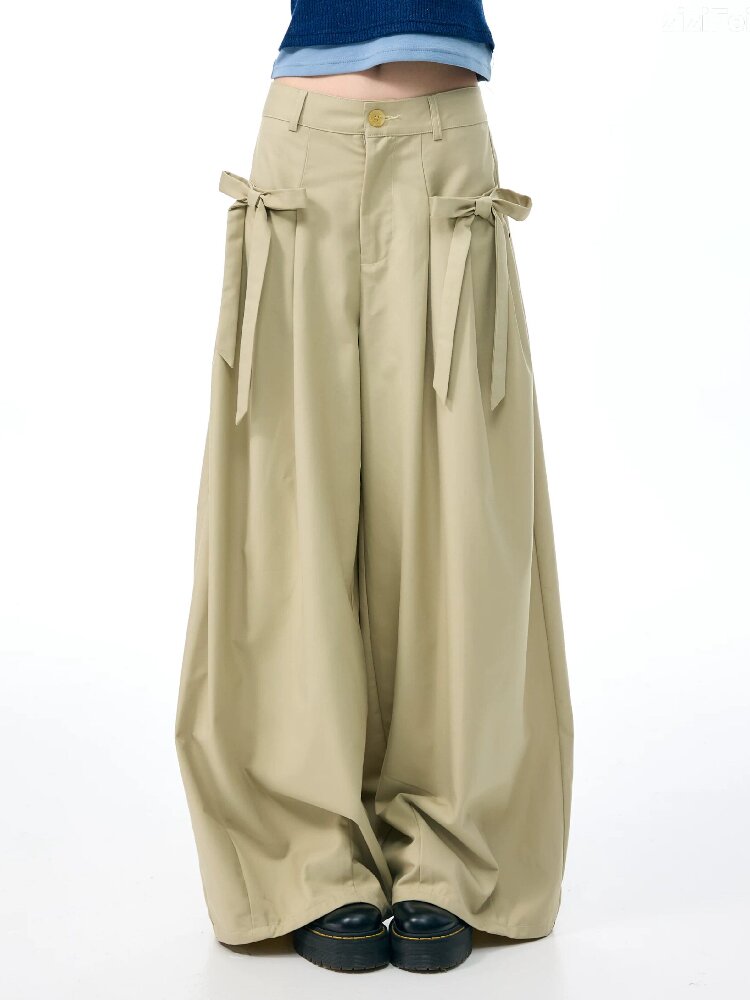 Soft Bow Drape Casual Wide Pants【s0000017874】