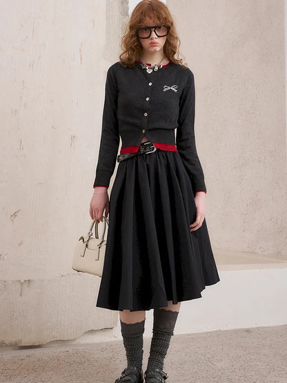 Wide-Skirted Pleated Midi Skirt【s0000014083】