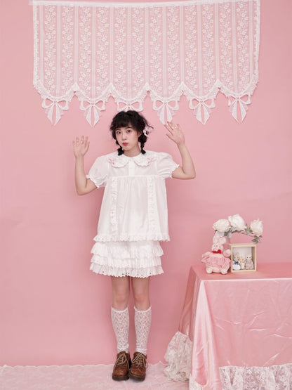 Doll collar puff sleeve lace shirt【s0000012852】