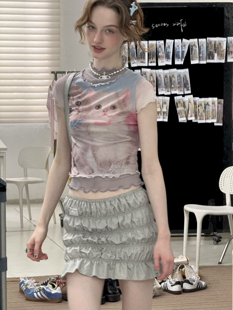 Cat Printed Short Sleeve T-shirt【s0000012255】