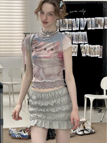 Cat Printed Short Sleeve T-shirt【s0000012255】