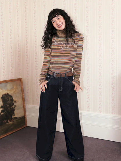 Retro Striped Embroidered Long-Sleeve T-Shirt【s0000013997】