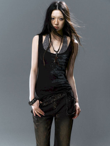 Overlay neck camisole undershirt【s0000012643】