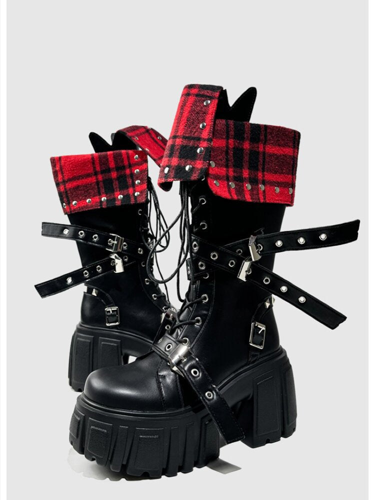Black Punk Samurai Biker Boots【s0000015712】