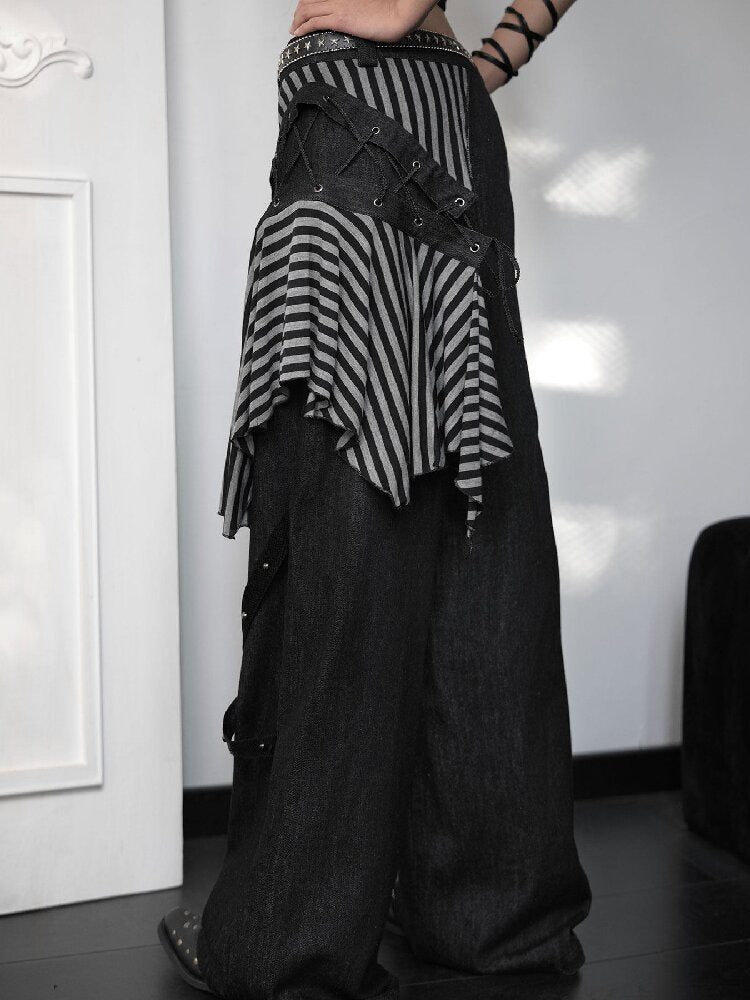 Striped Patchwork Wide Leg Jeans【s0000018182】