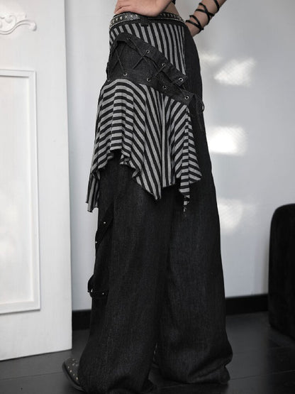 Striped Patchwork Wide Leg Jeans【s0000018182】