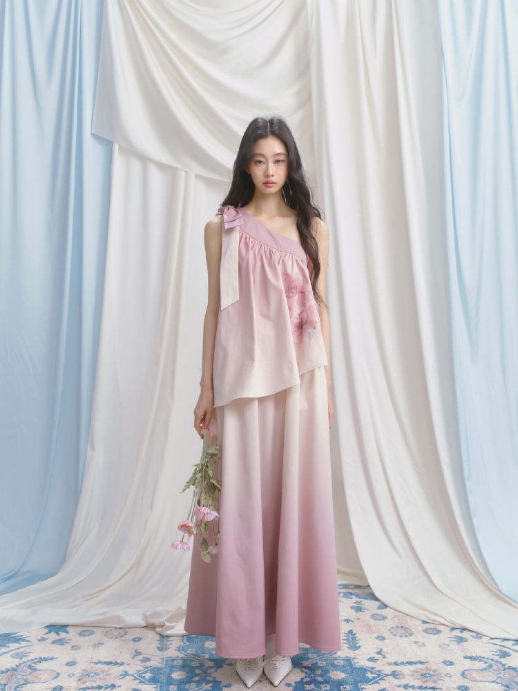 Slant Shoulder Niche Ambiance Dress【s0000012160】