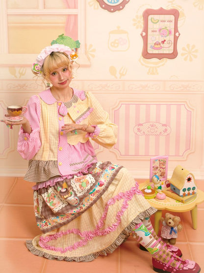 Dress Collar Design Pink Yellow Shirt【s0000013699】