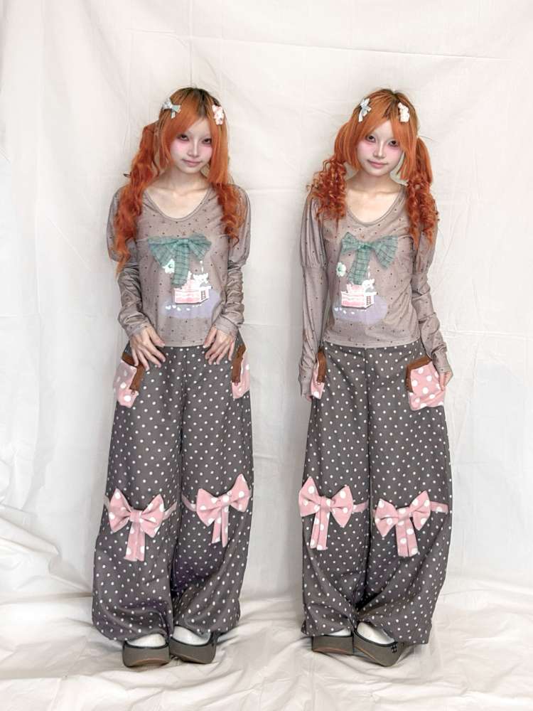 Polka Dot Bow Loose Trousers【s0000015199】