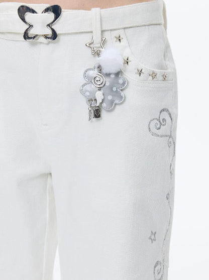 Leather Silver Clover Bag Necklace【s0000016374】