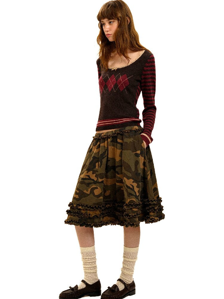 Camo Multi Layer Lace A Line Skirt【s0000017913】
