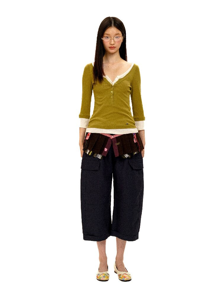 Two Piece Contrasting Henry Top【s0000016112】