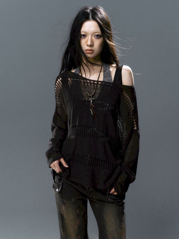 Raglan Cutout Knit Cowl Top【s0000012640】