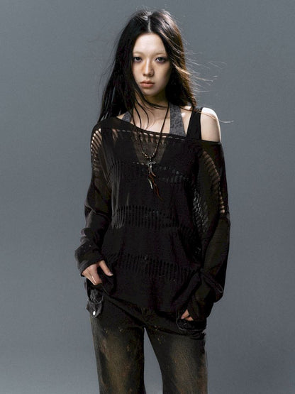 Raglan Cutout Knit Cowl Top【s0000012640】