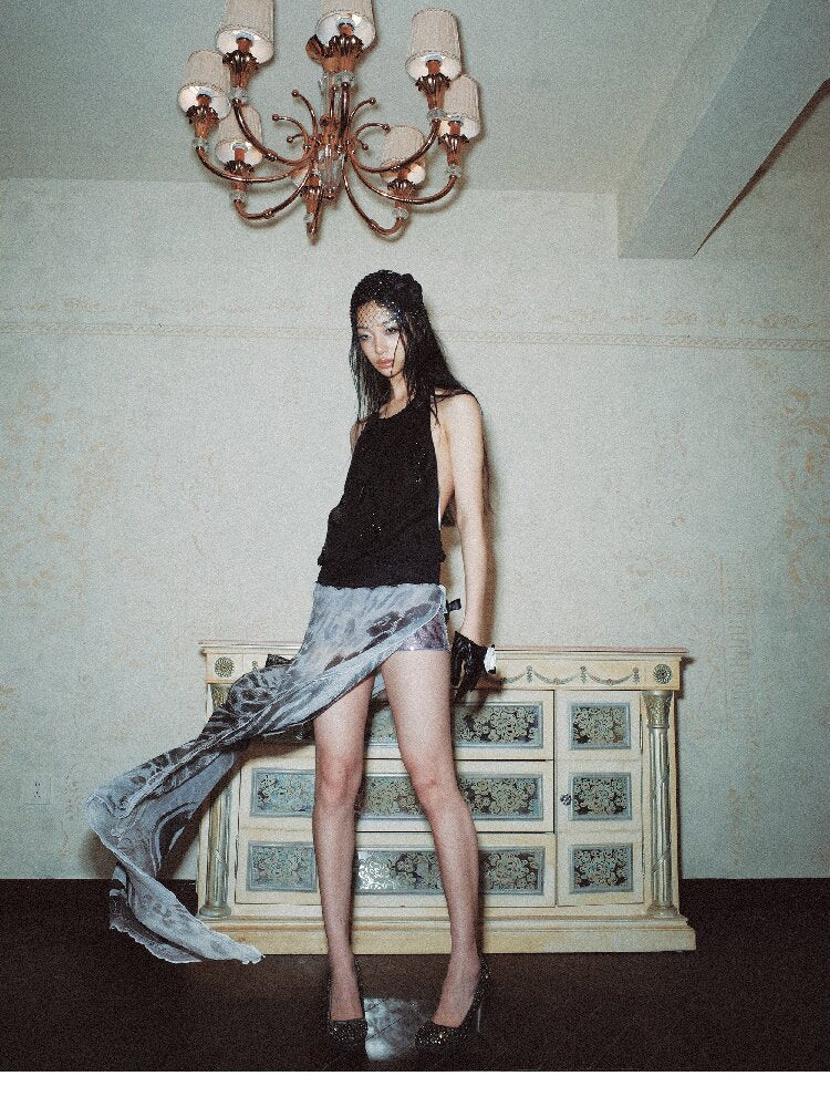 Chiffon Lace Embroidered Halter Top【s0000017659】