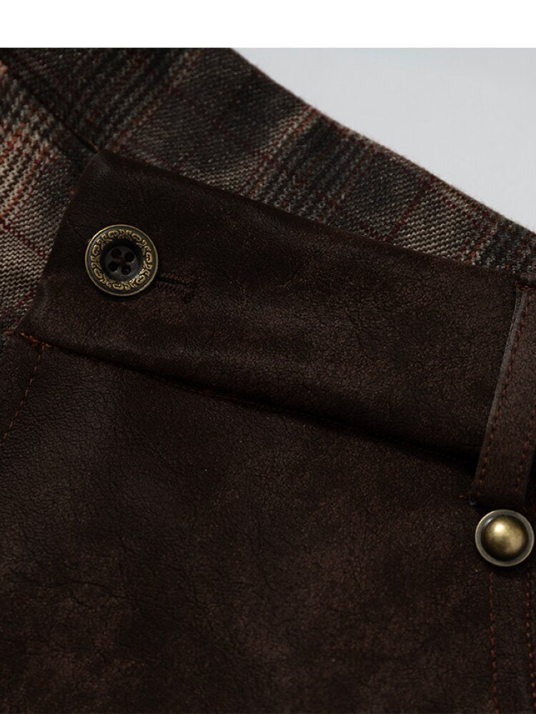Plaid Stitching Leather Skirt【s0000015546】