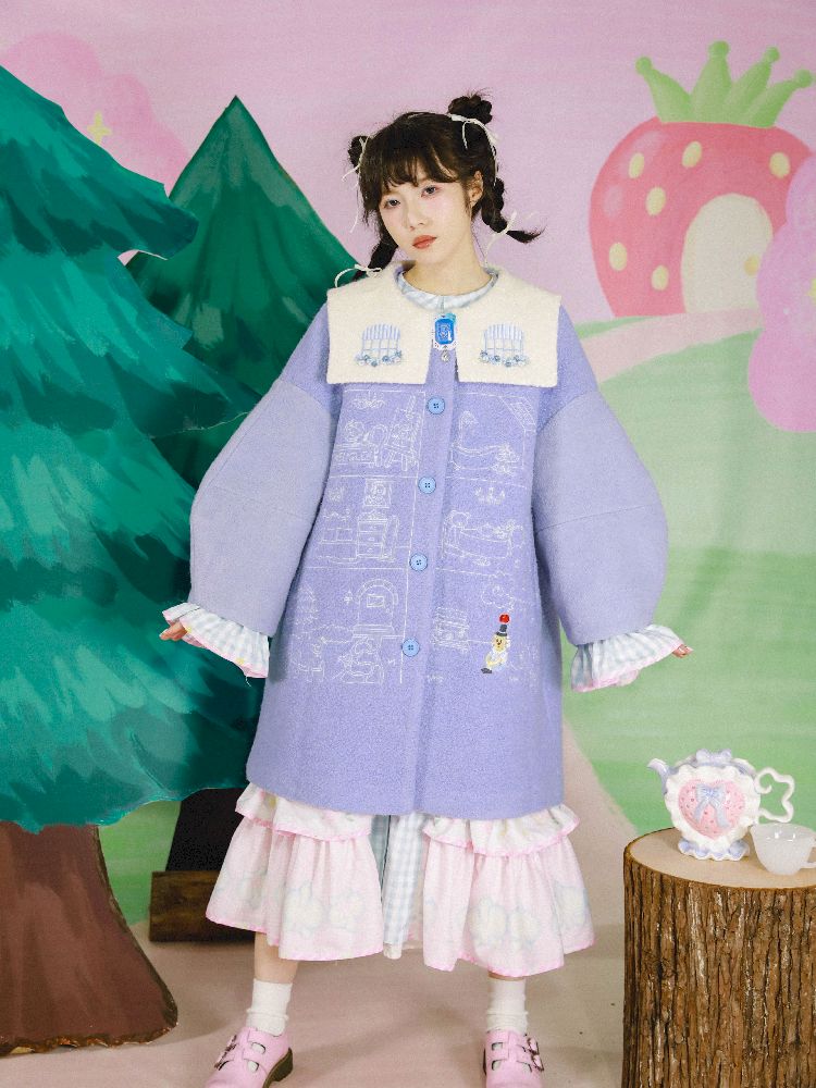 Dollhouse Embroidered Colorblocked Tweed Coat【s0000005691】